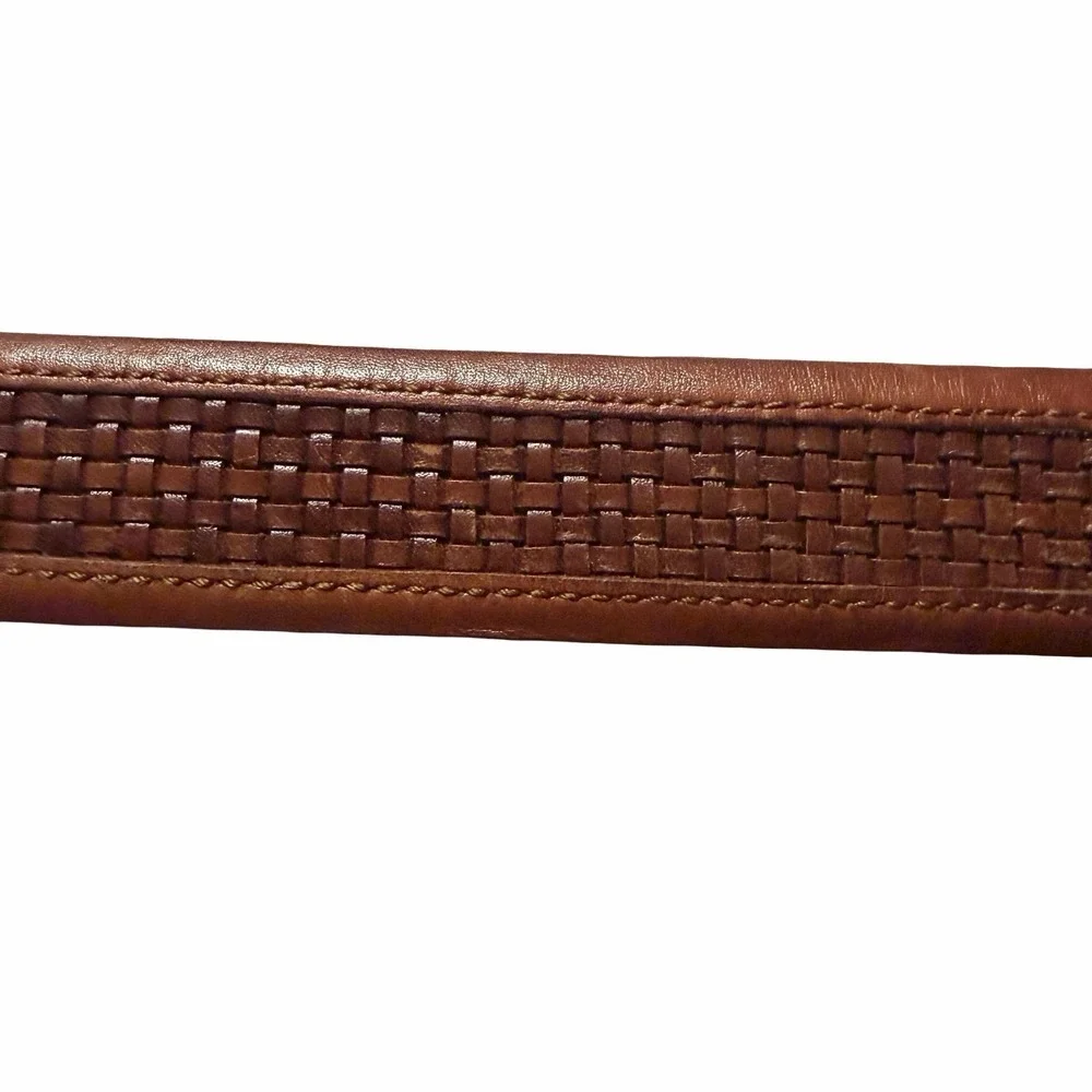 Allen Edmonds Basketweave Leather Belt Brown Solid Brass USA 46 Calfskin VTG